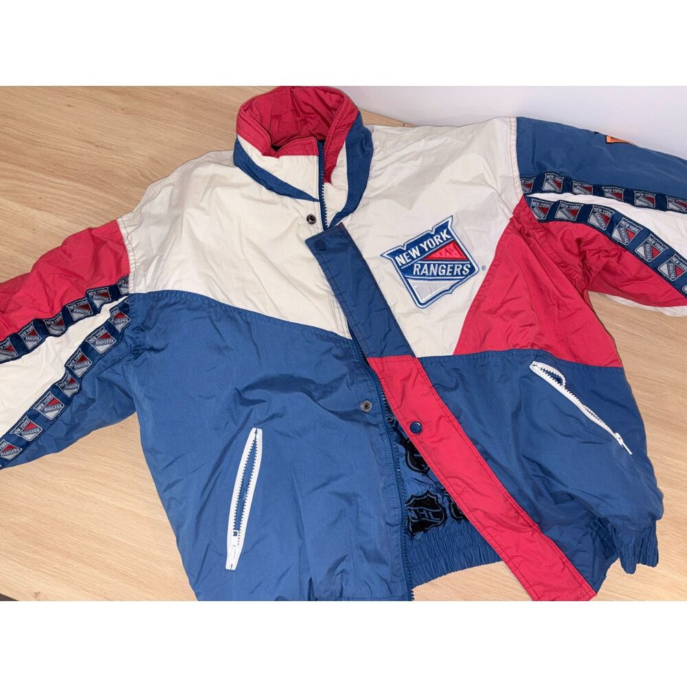 Vintage 90s Pro Player New York Rangers Jacket Size L NHL Puffer Windbreaker
